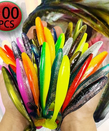 1-100pcs T Tail 70mm 90mm 120mm Shad Worm Soft Bait Artificial Bait Swimbait Bait Wobbler Soft Baits Silicone Fishing Sports 1