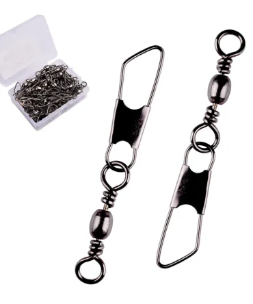 50Pcs/ Box Brass Barrel Fishing Swivel Solid Rings Fishing Pin Line Connector Fishhook with Interlock Snap Swivels Tackle Tool