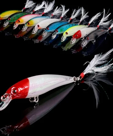 10pcs Larser Minnow Fishing Lures Set Catch Bass Faster with Feather Hook Artificial Bait Crankbait 9cm/7g